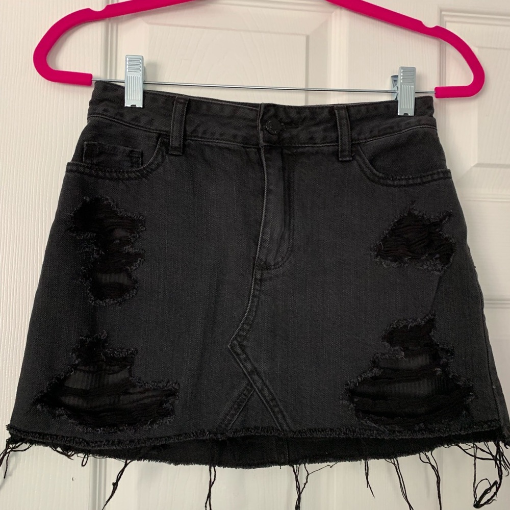 dark denim high waisted skirt